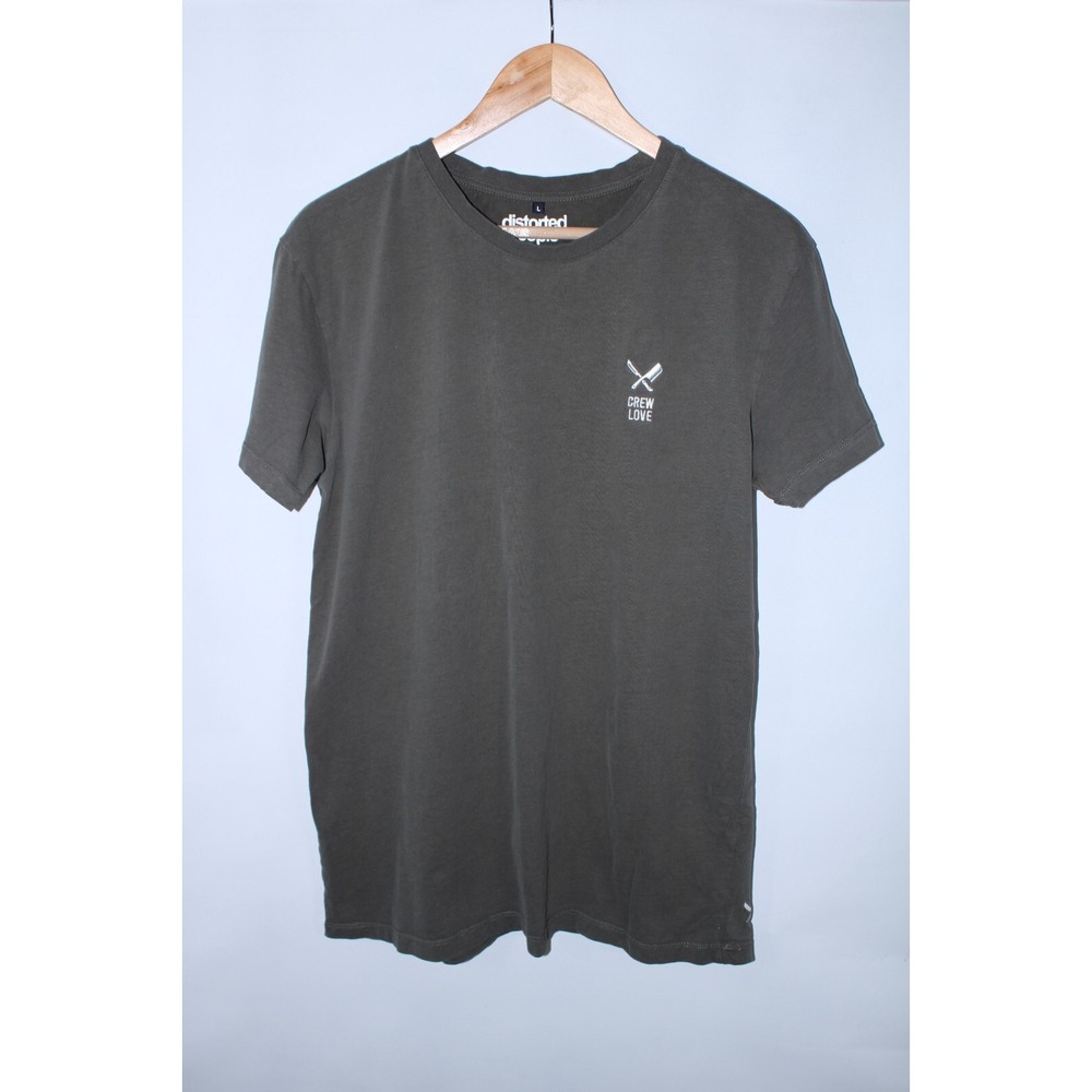 Distorted People Men's Large Grayish Green Short Sleeve Crew Neck T-Shirt